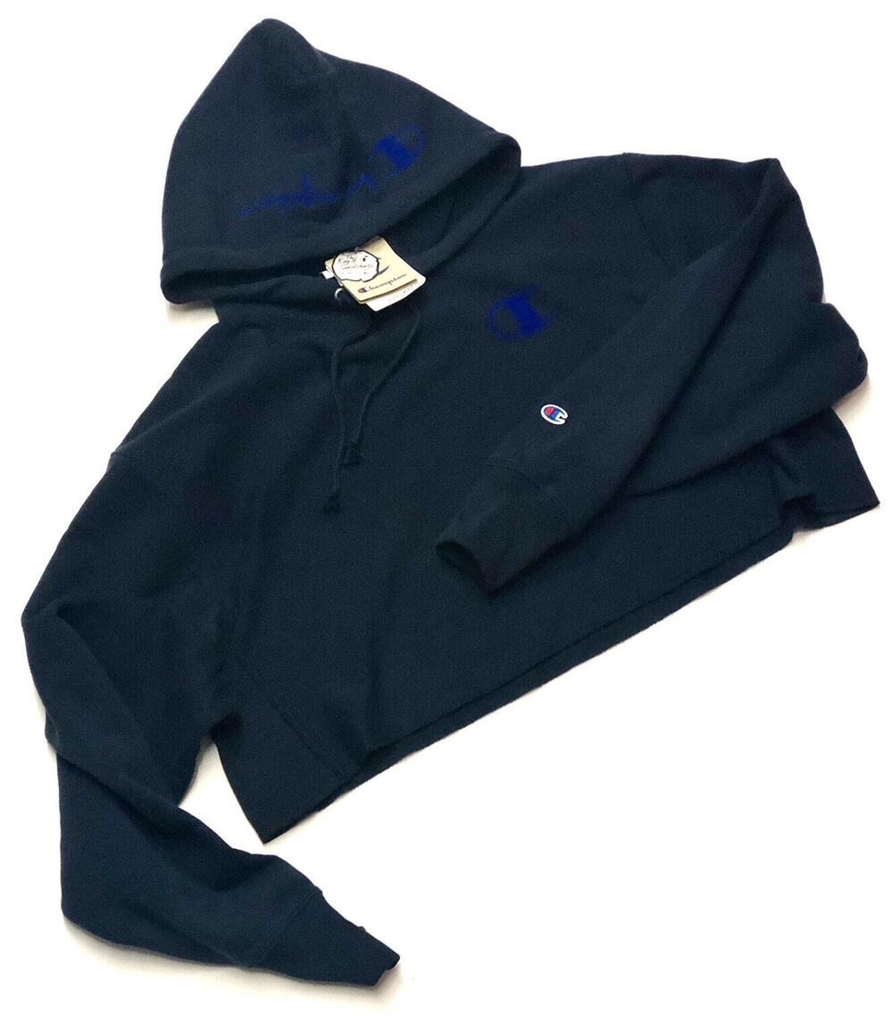Champion Womens Reverse Weave Cropped Hoodie Sweatshirt SIZE XL Navy Cobalt